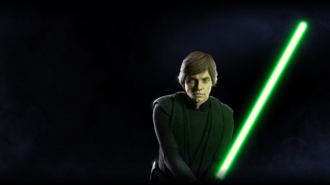 Luke Skywalker holding a green lightsaber in Star Wars Battlefront II