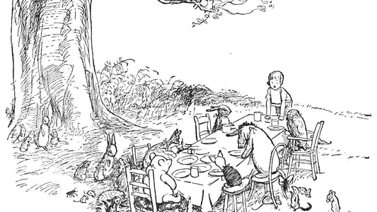 E.H. Shepard's 1926 illustration of Pooh's party in the Hundred Acre Wood