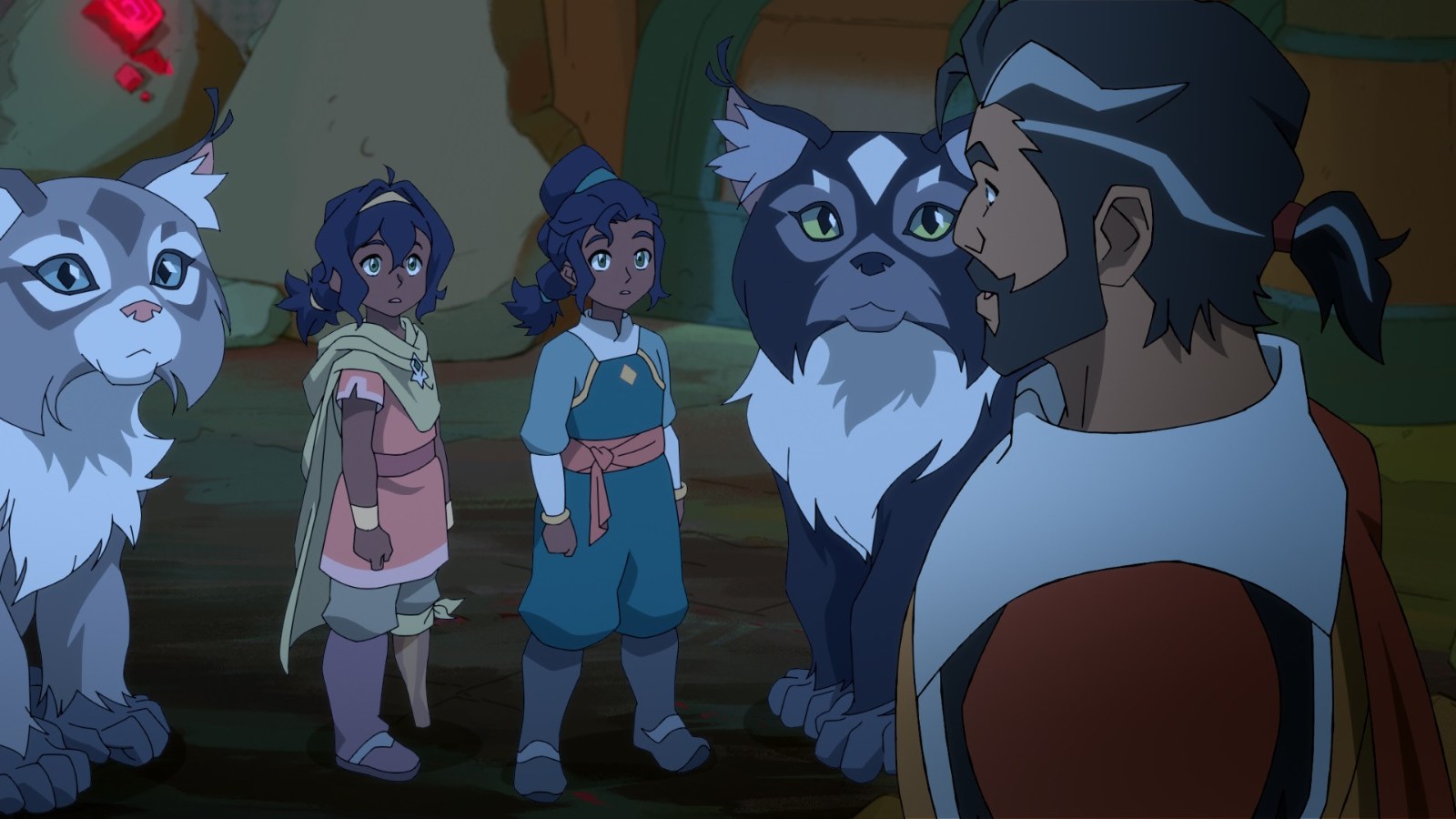 Twin sisters Pavi and Nisha with spirit creatures in Avatar: Seven Havens