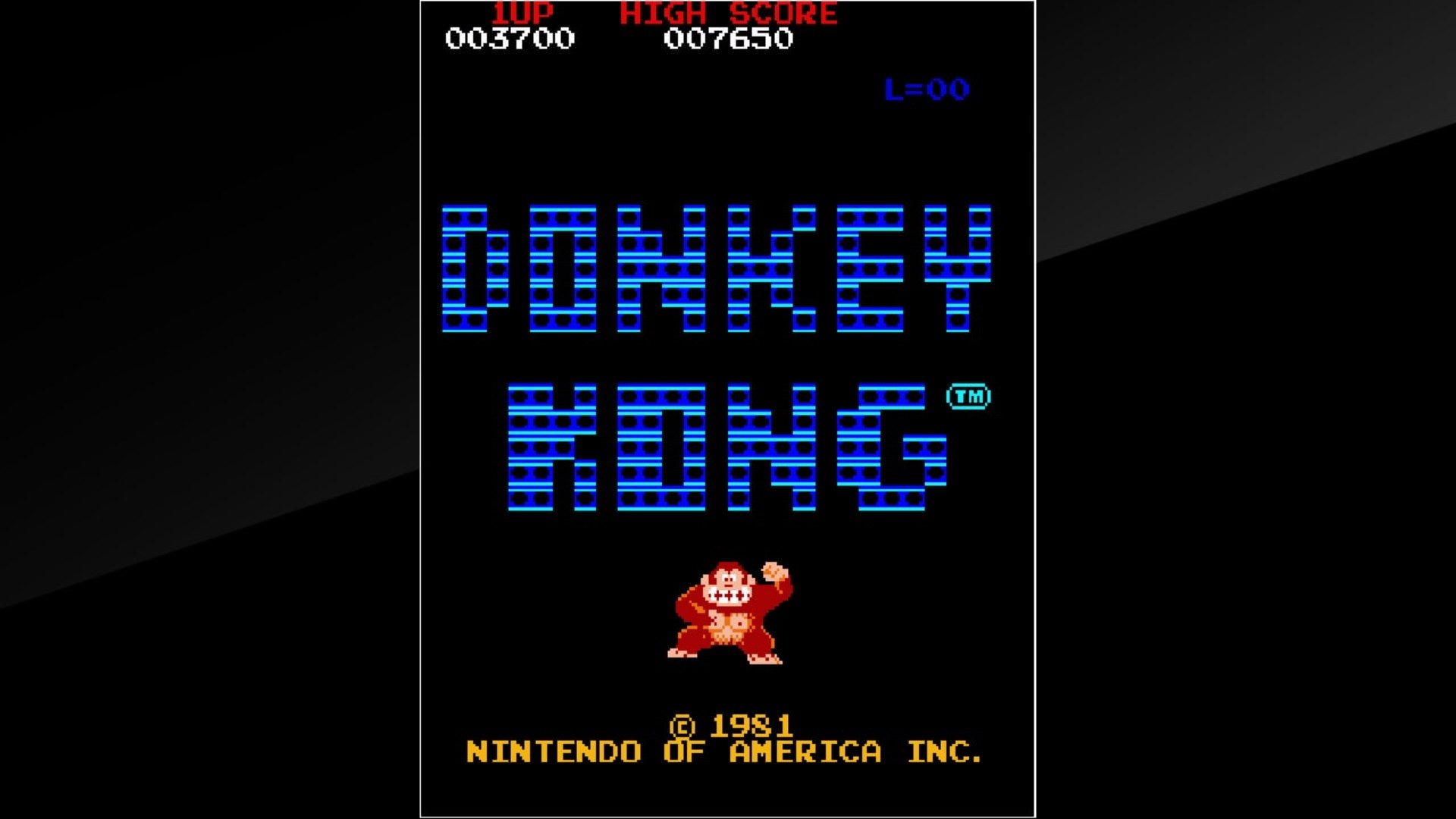 The 1981 Donkey Kong arcade title screen