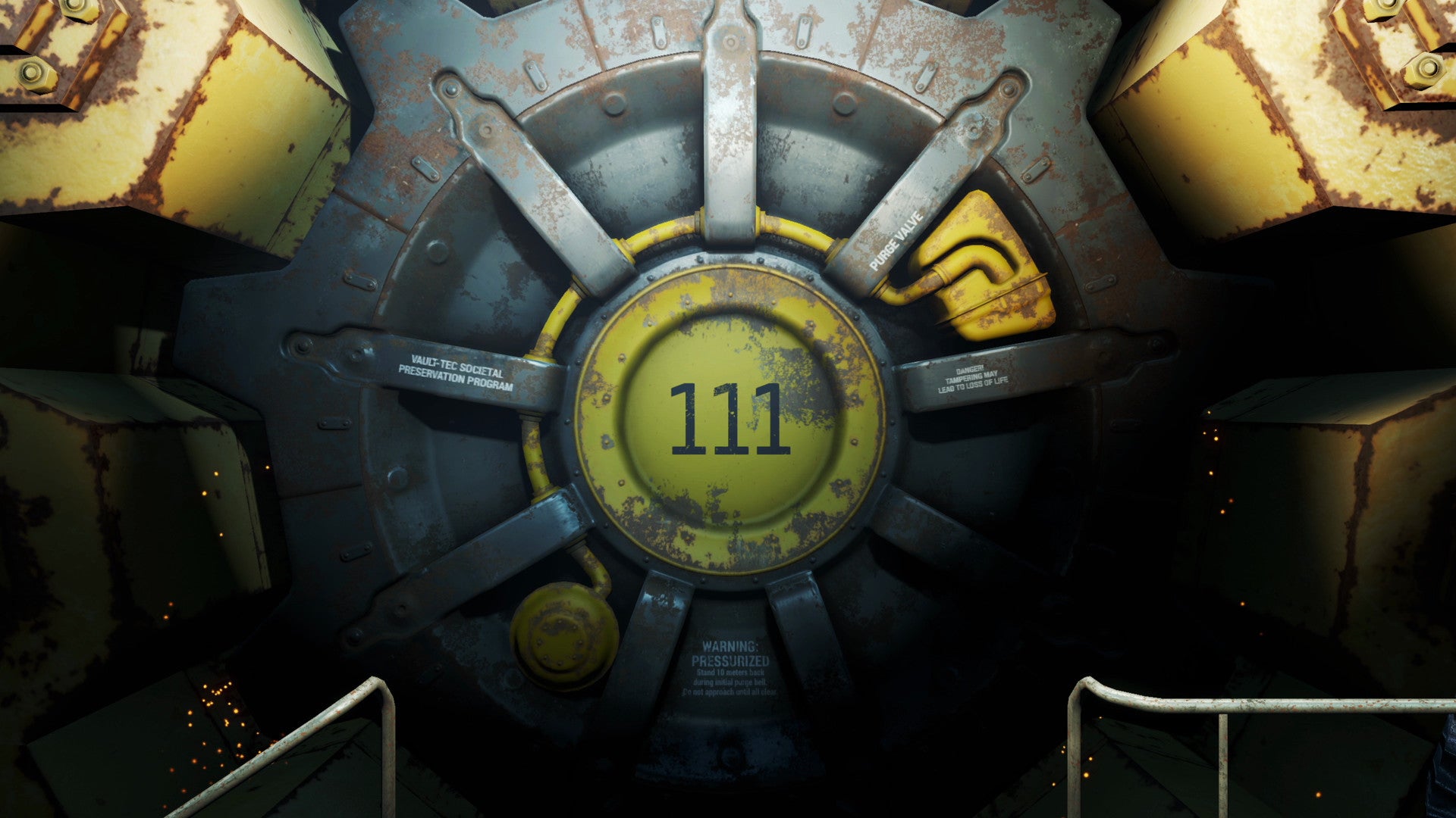 The giant gear-shaped door of Vault 111 in Fallout 4