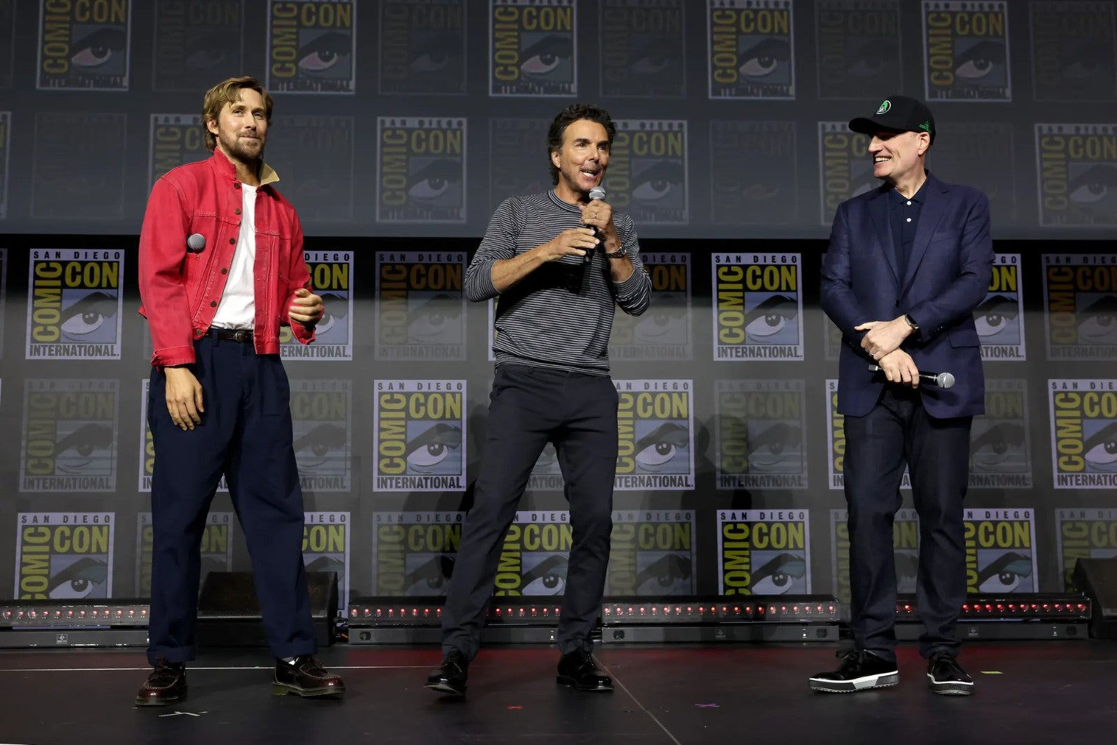 Ryan Gosling, Shawn Levy and Kevin Feige on stage in Hall H at San Diego Comic-Con 2026