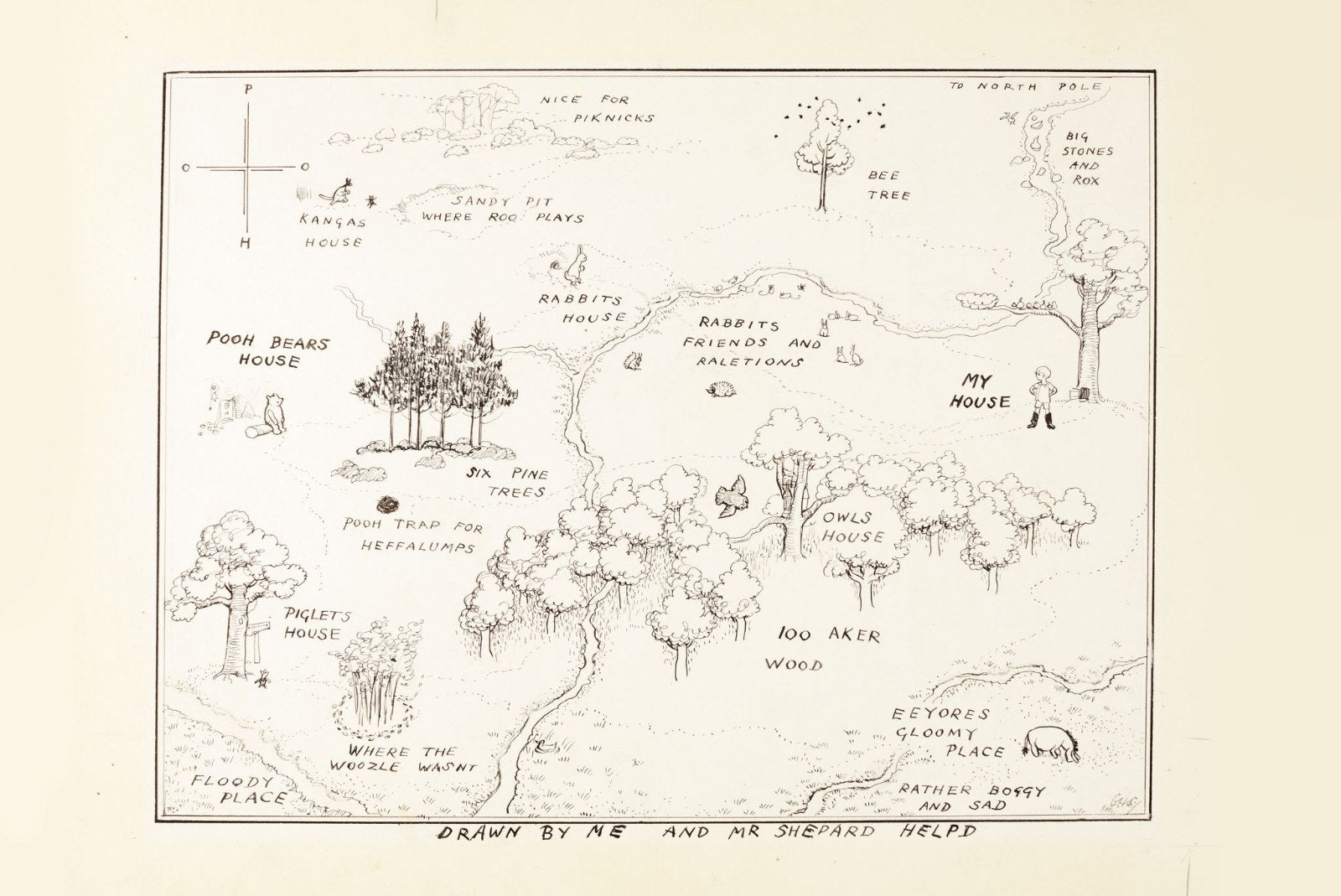 E.H. Shepard hand-drawn map of the Hundred Acre Wood