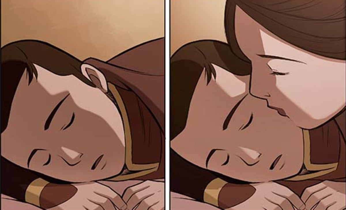 Ursa kisses a sleeping young Zuko goodbye in The Search